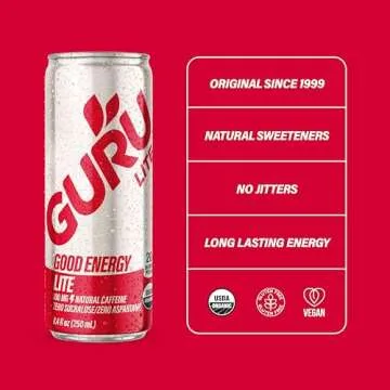 GURU Lite Organic Energy Drinks - Clean Energy Boost