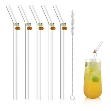 5 Pcs Reusable Cherry Glass Straws - Beautiful & Eco-Friendly Drinkware