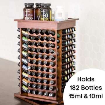 Oil Life- Wooden Rotating Essential Oil Rack | Aromatherapy Storage for 15ml Essential Oil Bottles G...