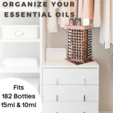 Oil Life- Wooden Rotating Essential Oil Rack | Aromatherapy Storage for 15ml Essential Oil Bottles Great for All 15ML Bottles Shelf Display Holder Table Diffuser Stand (182 Bottles)