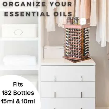 Oil Life- Wooden Rotating Essential Oil Rack | Aromatherapy Storage for 15ml Essential Oil Bottles Great for All 15ML Bottles Shelf Display Holder Table Diffuser Stand (182 Bottles)
