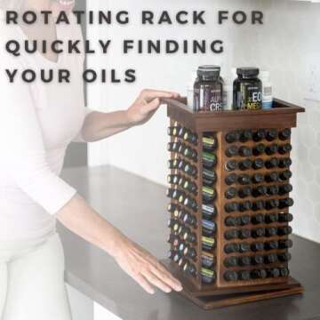 Oil Life- Wooden Rotating Essential Oil Rack | Aromatherapy Storage for 15ml Essential Oil Bottles Great for All 15ML Bottles Shelf Display Holder Table Diffuser Stand (182 Bottles)