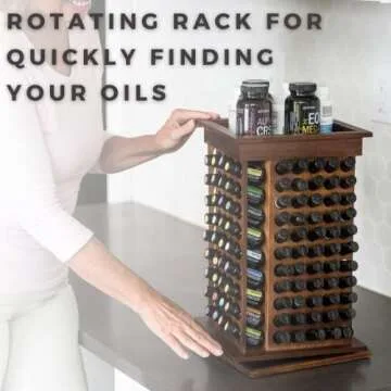 Oil Life- Wooden Rotating Essential Oil Rack | Aromatherapy Storage for 15ml Essential Oil Bottles Great for All 15ML Bottles Shelf Display Holder Table Diffuser Stand (182 Bottles)