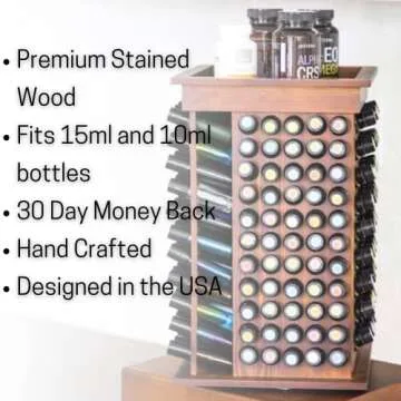 Oil Life- Wooden Rotating Essential Oil Rack | Aromatherapy Storage for 15ml Essential Oil Bottles Great for All 15ML Bottles Shelf Display Holder Table Diffuser Stand (182 Bottles)