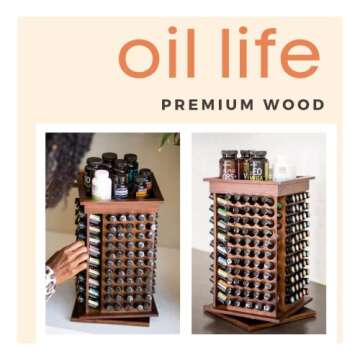 Oil Life- Wooden Rotating Essential Oil Rack | Aromatherapy Storage for 15ml Essential Oil Bottles Great for All 15ML Bottles Shelf Display Holder Table Diffuser Stand (182 Bottles)