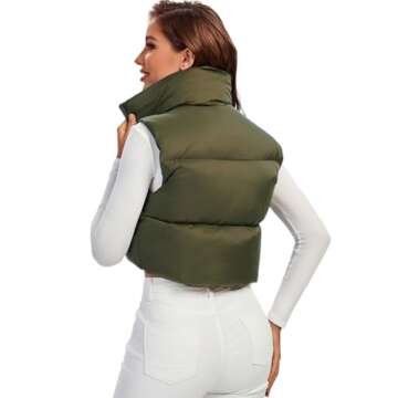 Fuinloth Women's Padded Vest, High Stand Collar Lightweight Zip Crop Puffer Gilet