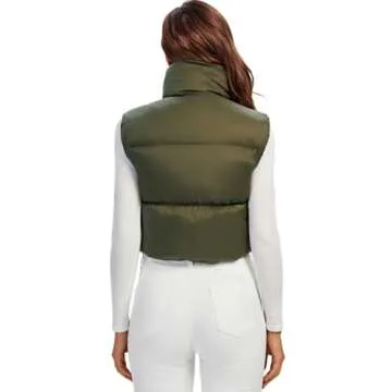 Fuinloth Women's Padded Vest, High Stand Collar Lightweight Zip Crop Puffer Gilet