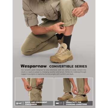 Wespornow Men's-Convertible-Hiking-Pants Quick Dry Lightweight Zip Off Breathable Cargo Pants for Outdoor, Fishing, Safari (Khaki, Medium)