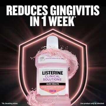 Listerine Clinical Solutions Mouthwash Gum Health Antiseptic, Antigingivitis and Antiplaque Oral Rinse Helps Prevent Buildup and Immediately Kills Germs for Healthier Gums, ICY Mint, 500 mL