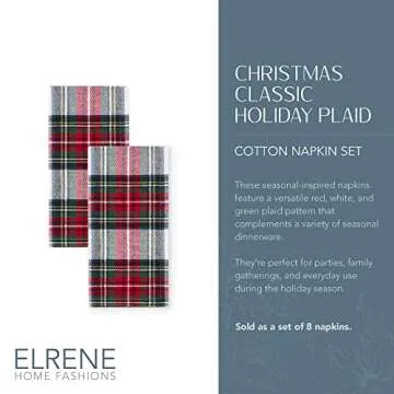 Elrene Home Fashions Christmas Classic Holiday Plaid Cotton Napkins, Holiday Table Decor, 17" x 17",...
