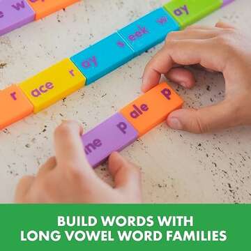 Educational Insights Phonics Dominoes – Long Vowels - Manipulative for Classroom & Home, Set of 84 Dominoes in 6 Colors, Ages 6+