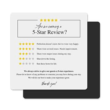 Guest Review Rating Magnet, 5" x 5" Magnetic Sign, Feedback Request and Rental Supplies for Vacation...