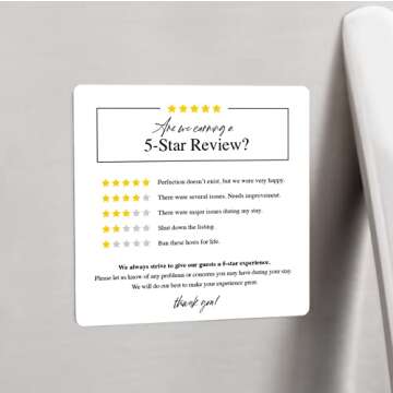 Guest Review Rating Magnet, 5" x 5" Magnetic Sign, Feedback Request and Rental Supplies for Vacation Homes, Guest Rooms, Airbnb, VRBO, Short-Term Rentals, Executive Suites (Modern)
