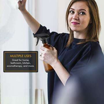 Empty Amber Glass Spray Bottles,Refillable 16 oz Container with Funnel and Labels for Essential Oils, Aromatherapy, Homemade Cleaning Products,Durable Trigger Sprayer w/Mist and Stream Settings-2 Pack