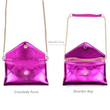 Evening Clutch Purses for Women Envelope Clutches Crossbody Bag Metallic Purse Wedding Prom Party Night Shiny Small Shoulder Handbag Rose