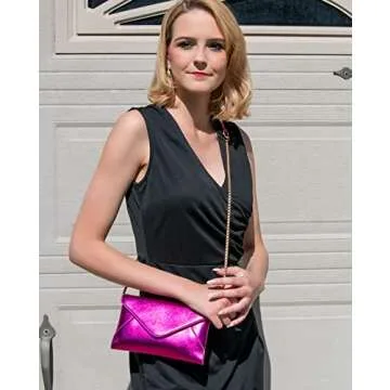 Evening Clutch Purses for Women Envelope Clutches Crossbody Bag Metallic Purse Wedding Prom Party Night Shiny Small Shoulder Handbag Rose