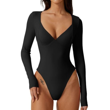 QINSEN Black Bodysuit for Women - Sexy Sweetheart Neckline & Perfect Fit