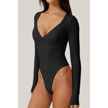 QINSEN Stylish Black Bodysuit with Sweetheart Neckline