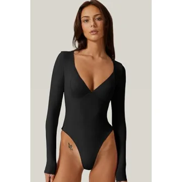 QINSEN Stylish Black Bodysuit with Sweetheart Neckline