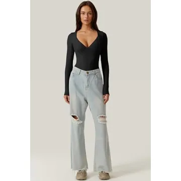 QINSEN Stylish Black Bodysuit with Sweetheart Neckline