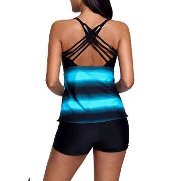 Gloria&Sarah Women's Color Block Striped Plus Size Tankini Swimsuits with Boyshorts Swimwear S-XXXL,Bluish,Large