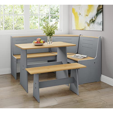 Urban Home Furniture Chapman 2-Tone Natural/Grey Solid Wood Reversible Breakfast Nook
