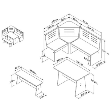 Urban Home Chapman Solid Wood Breakfast Nook for Small Spaces