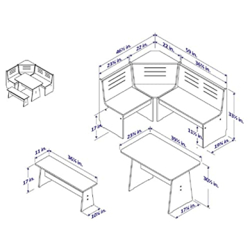 Urban Home Chapman Solid Wood Breakfast Nook for Small Spaces