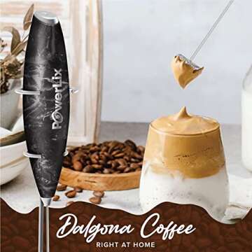 PowerLix Powerful Handheld Milk Frother With Stand Battery Operated Foam Maker Frother Wand For Coff...