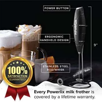 PowerLix Powerful Handheld Milk Frother With Stand Battery Operated Foam Maker Frother Wand For Coffee (A Black) (Black Marble)
