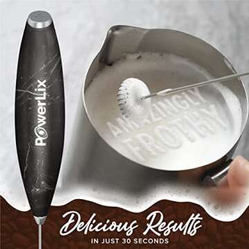 PowerLix Powerful Handheld Milk Frother With Stand Battery Operated Foam Maker Frother Wand For Coffee (A Black) (Black Marble)