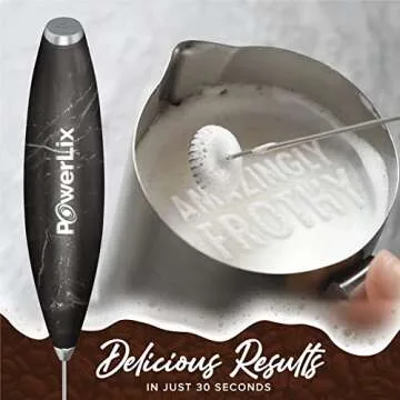 PowerLix Powerful Handheld Milk Frother With Stand Battery Operated Foam Maker Frother Wand For Coffee (A Black) (Black Marble)