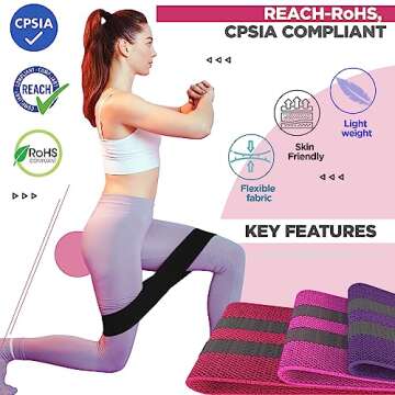 RDX Resistance Bands Fabric 3 Level Set, CPSIA RoHS Reach Certified, Premium Cotton Loop, Non Slip Latex Silk Grip, Yoga Pilates Legs Glutes Booty Stretch Workout, Exercise Home Gym Fitness Equipment