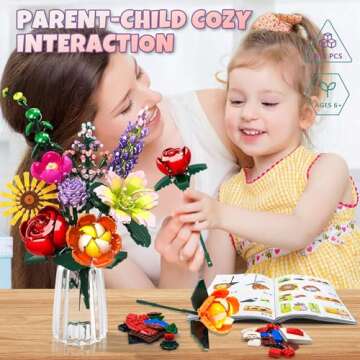 Flowers Bouquet Building Toy Set, 9 Kinds of Flowers Botanical Collection and Home Office Decorative for Mother's Day, Birthdays, Valentine's Day Gifts, Ideal for 6+ Women Girls Adults, No Vase