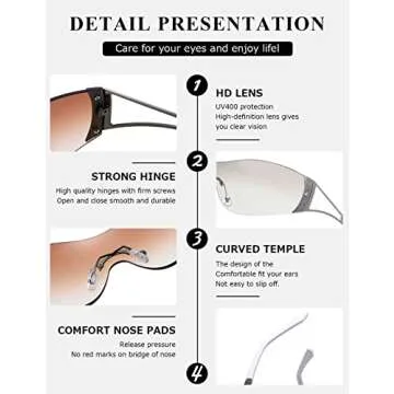 kimorn Wrap Around Y2K Sunglasses for Women Men Shield Flat Top Shades Futuristic Technology Frameless Sun Glasses K1344 (Silver+Gray Frame Gradient Brown Lens)