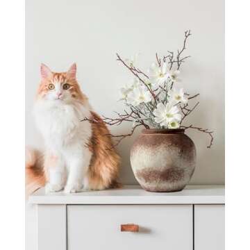 UPWOIGH Brown Circular Rustic Ceramic Flower Vase, 6.5''x7.08'' Wabi-Sabi Terracotta Vases, Vintage ...