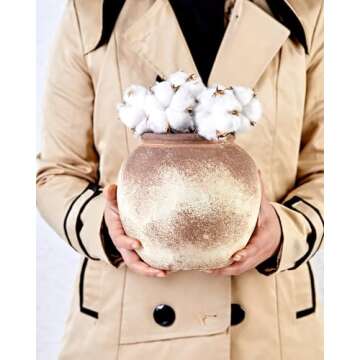 UPWOIGH Brown Circular Rustic Ceramic Flower Vase, 6.5''x7.08'' Wabi-Sabi Terracotta Vases, Vintage Matte Finish Boho Decorative Stoneware Centerpiece, Farmhouse Home Décor for Living Room,Gifts