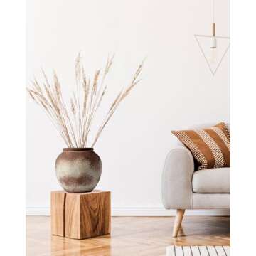 UPWOIGH Brown Circular Rustic Ceramic Flower Vase, 6.5''x7.08'' Wabi-Sabi Terracotta Vases, Vintage Matte Finish Boho Decorative Stoneware Centerpiece, Farmhouse Home Décor for Living Room,Gifts