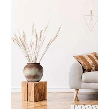 UPWOIGH Brown Circular Rustic Ceramic Flower Vase, 6.5''x7.08'' Wabi-Sabi Terracotta Vases, Vintage Matte Finish Boho Decorative Stoneware Centerpiece, Farmhouse Home Décor for Living Room,Gifts