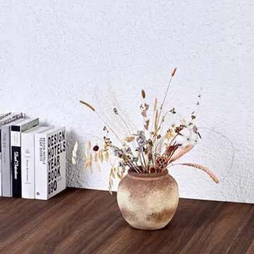 UPWOIGH Brown Circular Rustic Ceramic Flower Vase, 6.5''x7.08'' Wabi-Sabi Terracotta Vases, Vintage Matte Finish Boho Decorative Stoneware Centerpiece, Farmhouse Home Décor for Living Room,Gifts