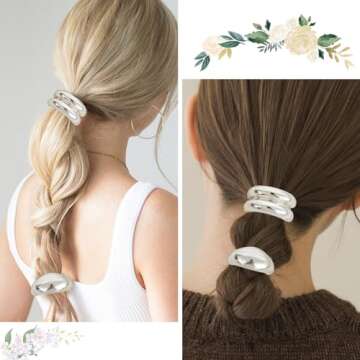 Metal Ponytails Hair Cuffs, Silver Geometric Hair Ties Fashion Glossy Arch Ponytail Holders Hair Tie...