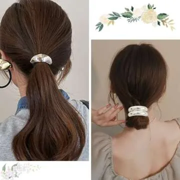 Metal Ponytails Hair Cuffs, Silver Geometric Hair Ties Fashion Glossy Arch Ponytail Holders Hair Tie for Women Hair Accessories Rubber Bands for Hair No Damage 4PCS