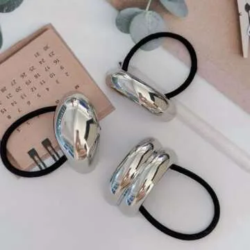 Metal Ponytails Hair Cuffs, Silver Geometric Hair Ties Fashion Glossy Arch Ponytail Holders Hair Tie for Women Hair Accessories Rubber Bands for Hair No Damage 4PCS