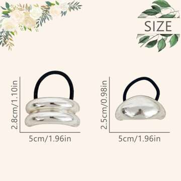 Metal Ponytails Hair Cuffs, Silver Geometric Hair Ties Fashion Glossy Arch Ponytail Holders Hair Tie for Women Hair Accessories Rubber Bands for Hair No Damage 4PCS