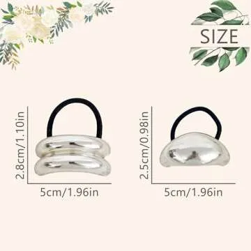 Metal Ponytails Hair Cuffs, Silver Geometric Hair Ties Fashion Glossy Arch Ponytail Holders Hair Tie for Women Hair Accessories Rubber Bands for Hair No Damage 4PCS