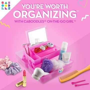 Caboodles On-The-Go Girl Makeup Box, Hot Pink Sparkle, Hard Plastic Makeup Organizer Box, Built-In M...
