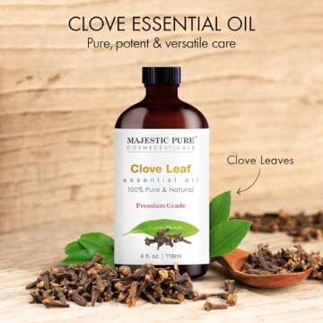 MAJESTIC PURE Clove Essential Oil | 100% Pure and Natural Clove Oil | Premium Grade Essential Oils for Hair Care, Home Diffusers, Skin, Aromatherapy, Massage and Humidifiers | 4 Fl Oz