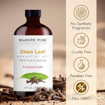 MAJESTIC PURE Clove Essential Oil | 100% Pure and Natural Clove Oil | Premium Grade Essential Oils for Hair Care, Home Diffusers, Skin, Aromatherapy, Massage and Humidifiers | 4 Fl Oz