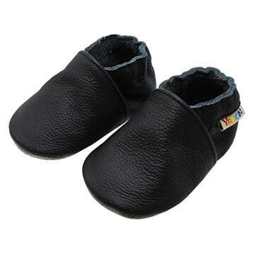 YALION Baby Boys Girls Shoes Crawling Slipper Toddler Infant Soft Leather First Walking Moccs(Black,6-12 Months)