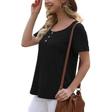 Feiersi Women's Summer Floral Tunic Tops Casual Blouse Short Sleeve Buttons Up T-Shirts